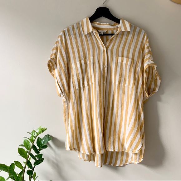 Lucky Brand Tops - LUCKY BRAND White &Yellow Striped Button Up Blouse
